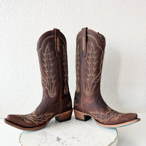 Lane LEXINGTON Womens Cowboy Boots 6 Cognac Brown Western Cowgirl Mid Calf Tall - Picture 7 of 11